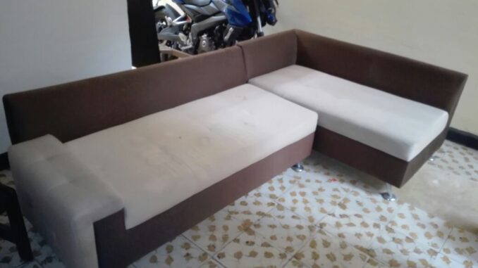 sala en L cafe y beige escoger lavado de muebles y alfombras